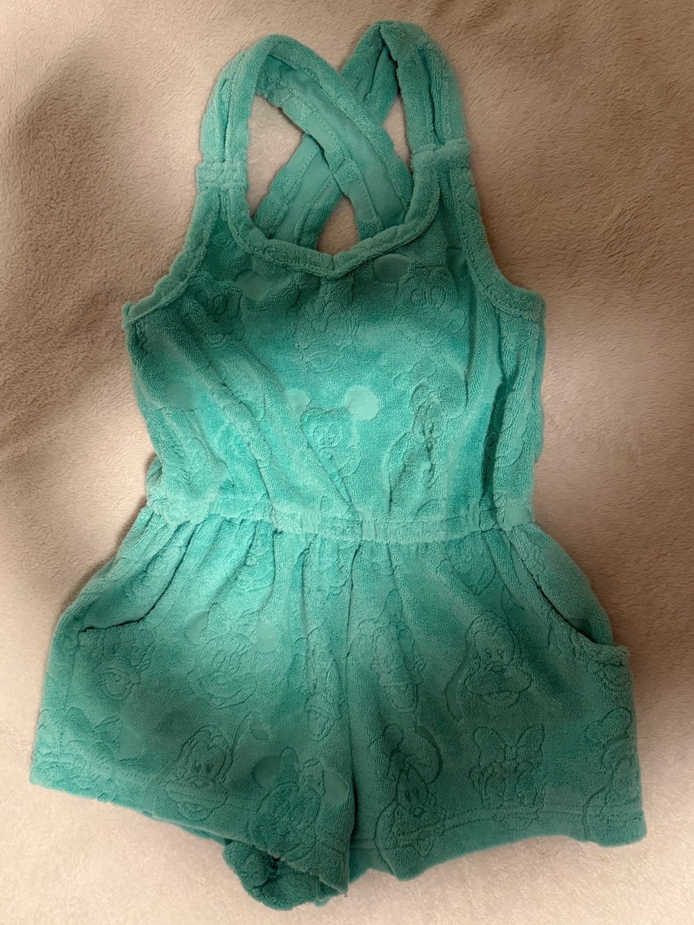 Disney Girls Teal Terry Knit Romper - with Minnie Mouse Design